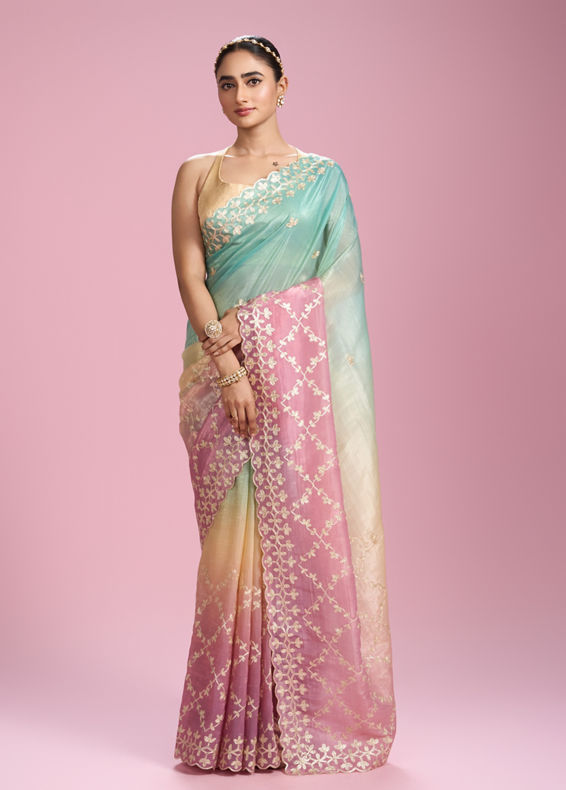 Mohey Women Pink Organza Splendour Saree