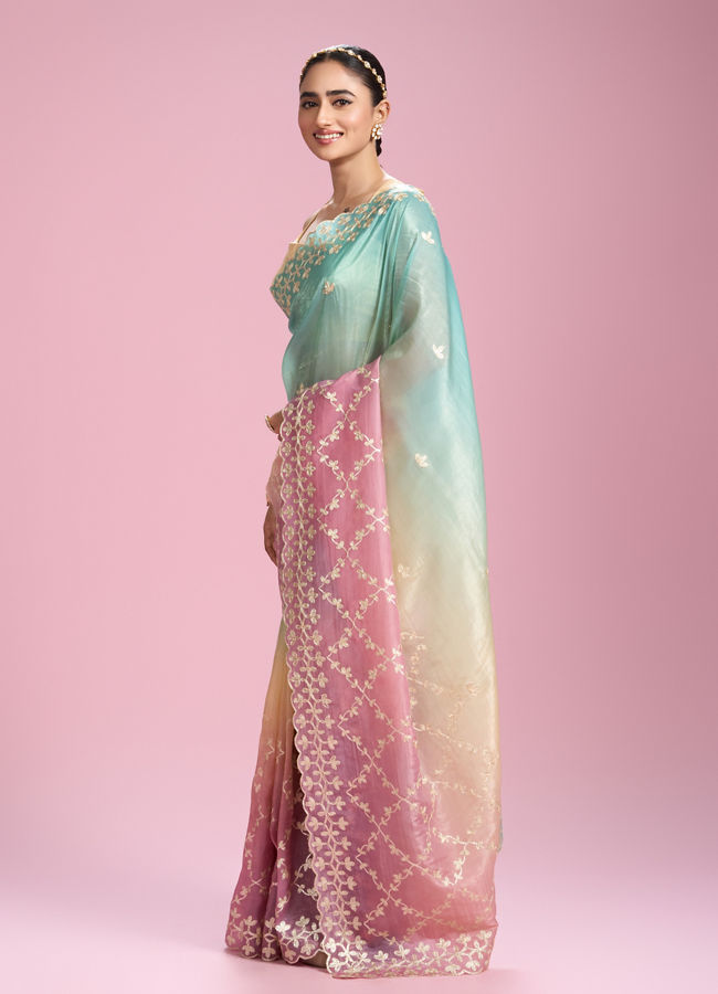 Mohey Women Pink Organza Splendour Saree