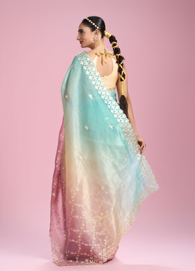 Mohey Women Pink Organza Splendour Saree