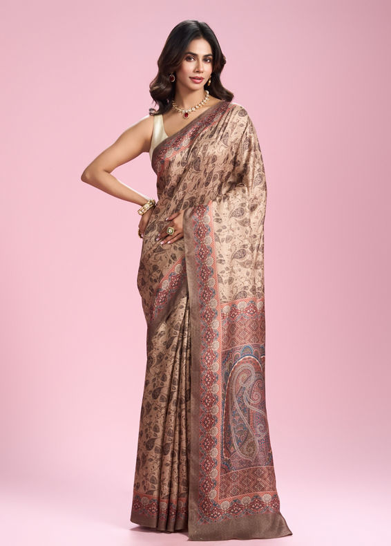 Mohey Women Beige Art Silk Saree