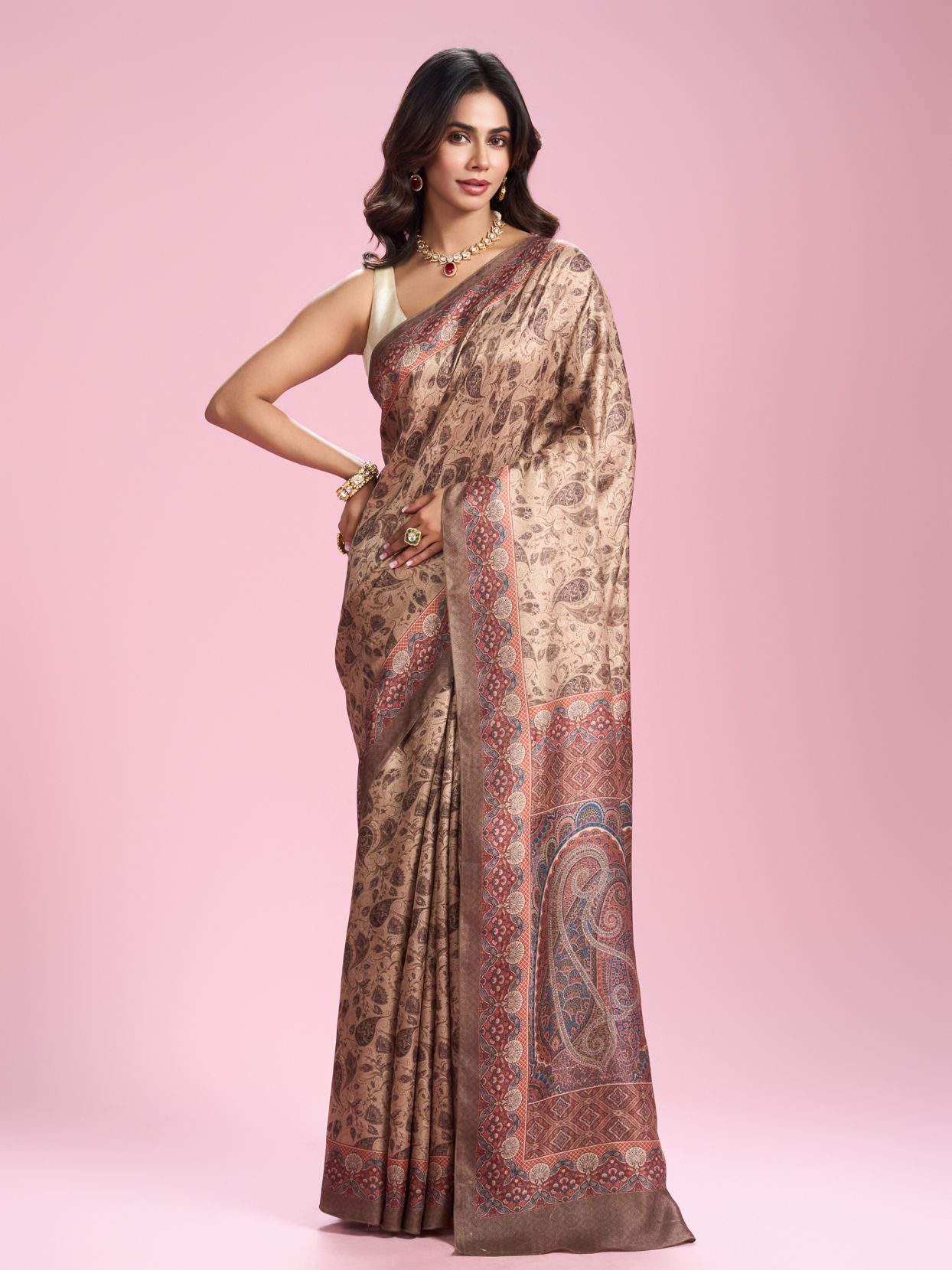 Mohey Women Beige Weave Saree