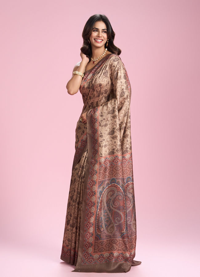 Mohey Women Beige Art Silk Saree