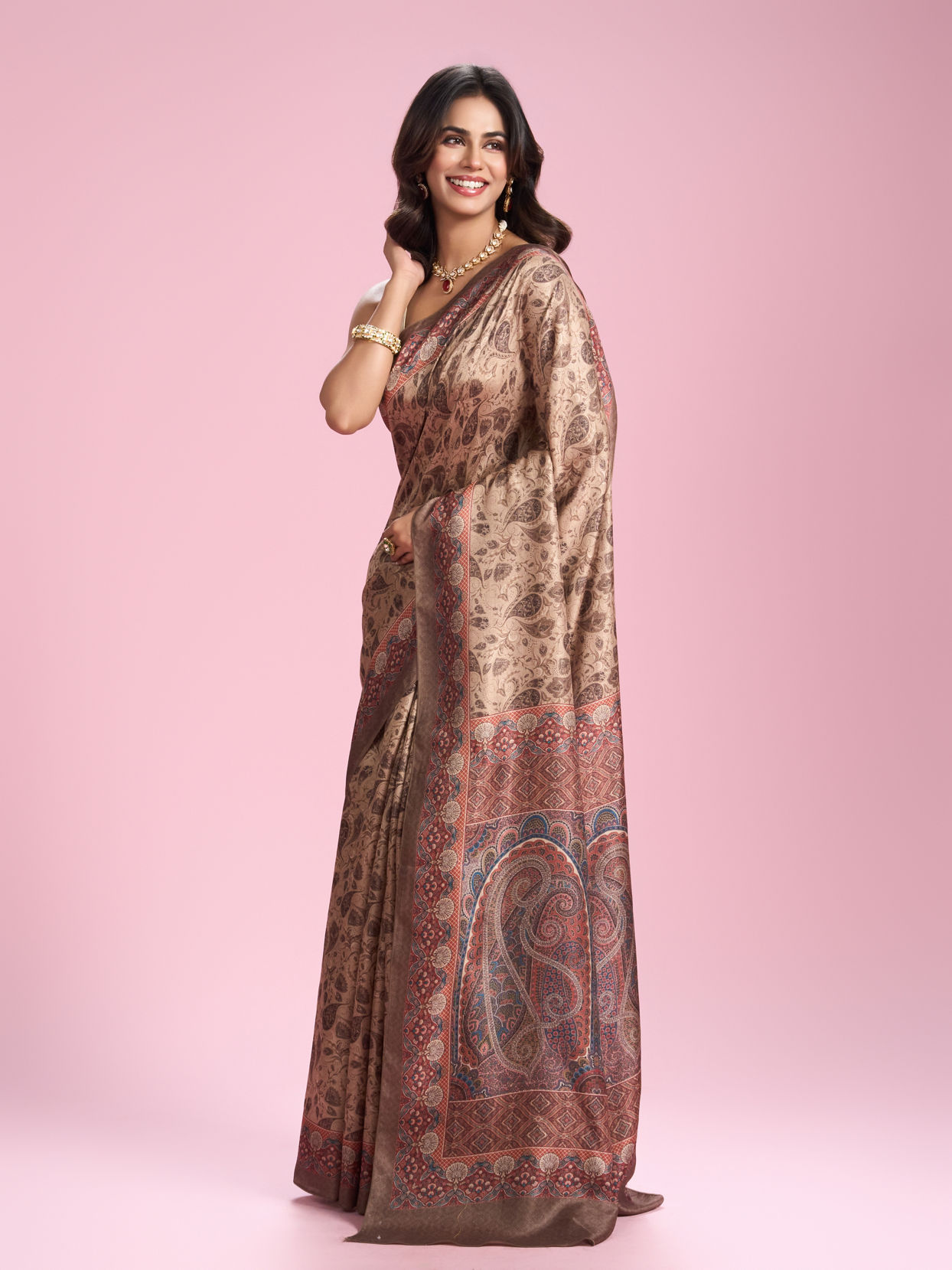 Mohey Women Beige Art Silk Saree