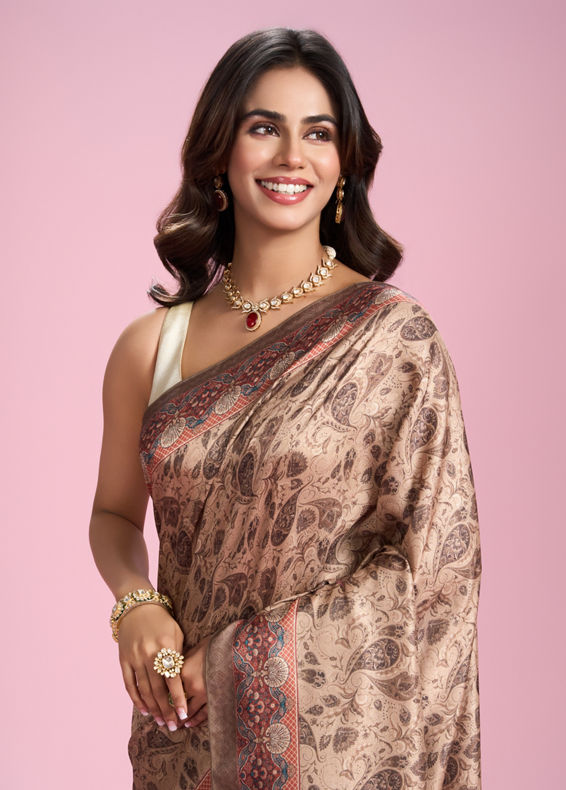 Mohey Women Beige Art Silk Saree