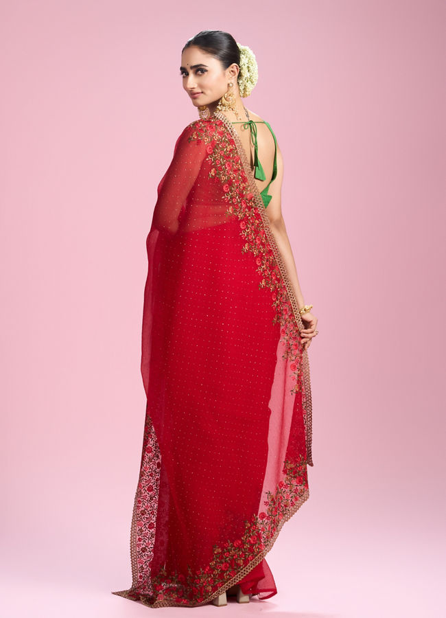 Mohey Women Radiant Red Chiffon Saree