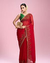 Mohey Women Radiant Red Chiffon Saree