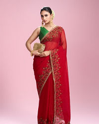 Mohey Women Radiant Red Chiffon Saree
