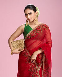 Mohey Women Radiant Red Chiffon Saree