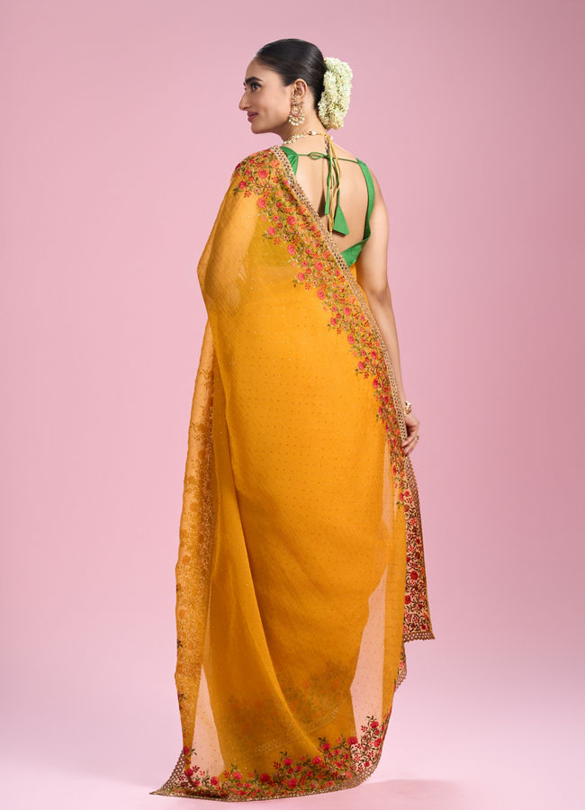 Mohey Women Mustard Yellow Chiffon Saga Saree