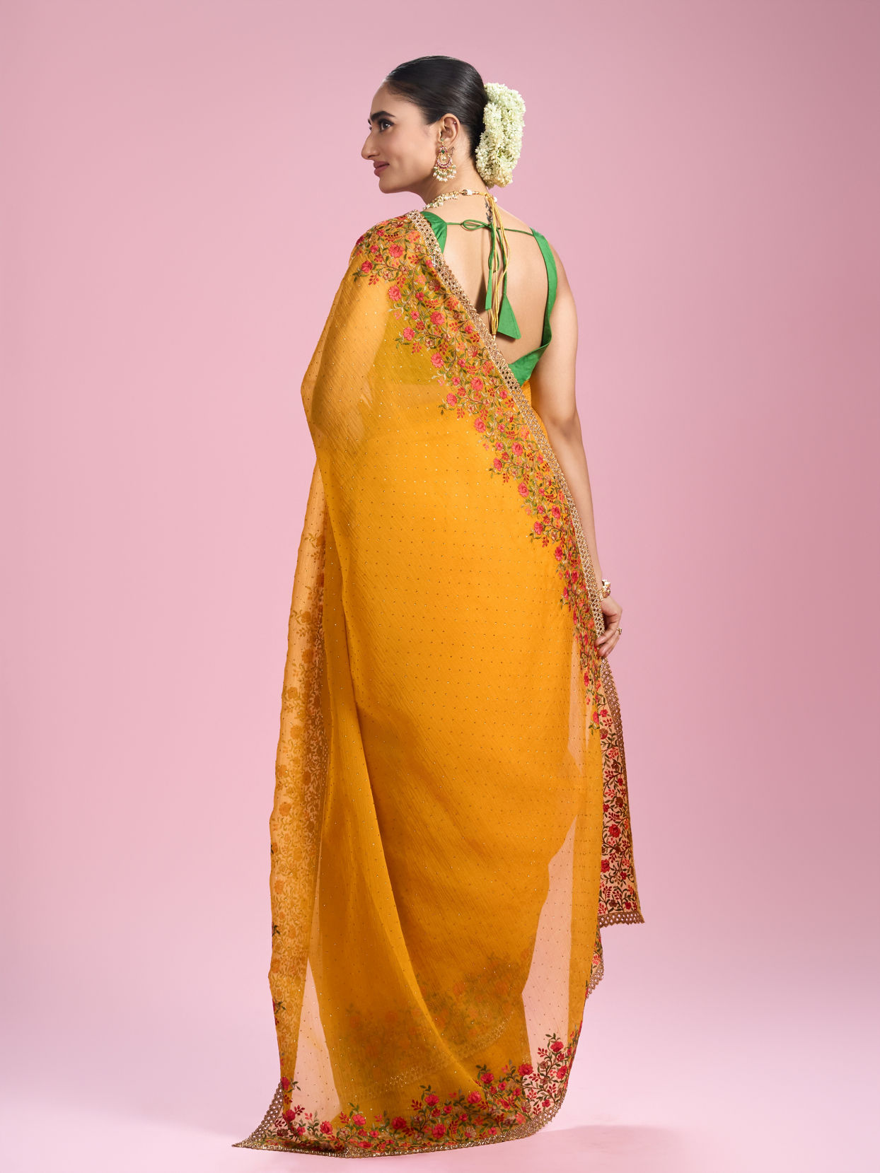 Mohey Women Mustard Yellow Chiffon Saga Saree