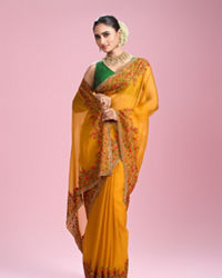 Mohey Women Mustard Yellow Chiffon Saga Saree