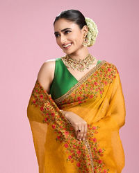 Mohey Women Mustard Yellow Chiffon Saga Saree