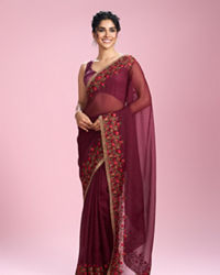 Mohey Women Wine Toned Celebration Saree