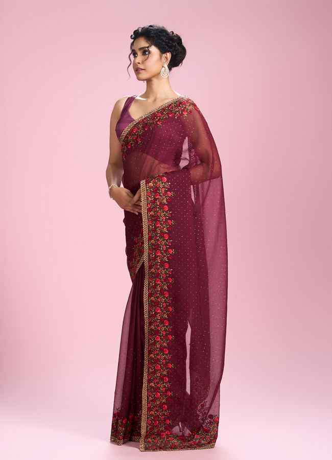 Mohey Women Wine Toned Celebration Saree