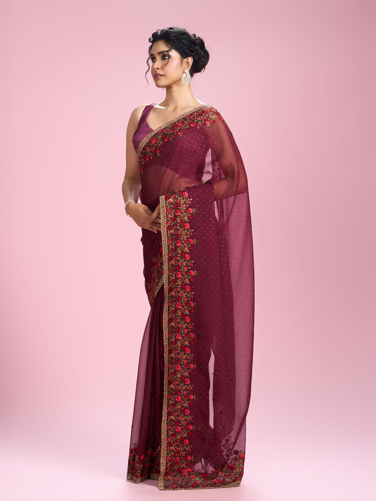 Mohey Women Wine Toned Celebration Saree