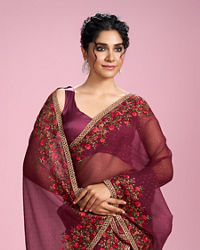 Mohey Women Wine Toned Celebration Saree