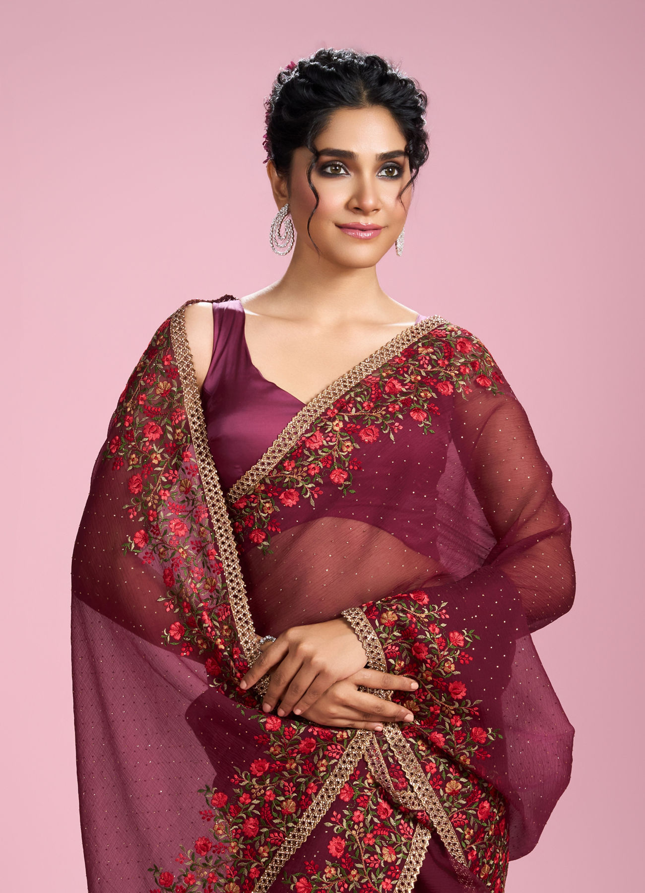 Mohey Women Wine Toned Celebration Saree