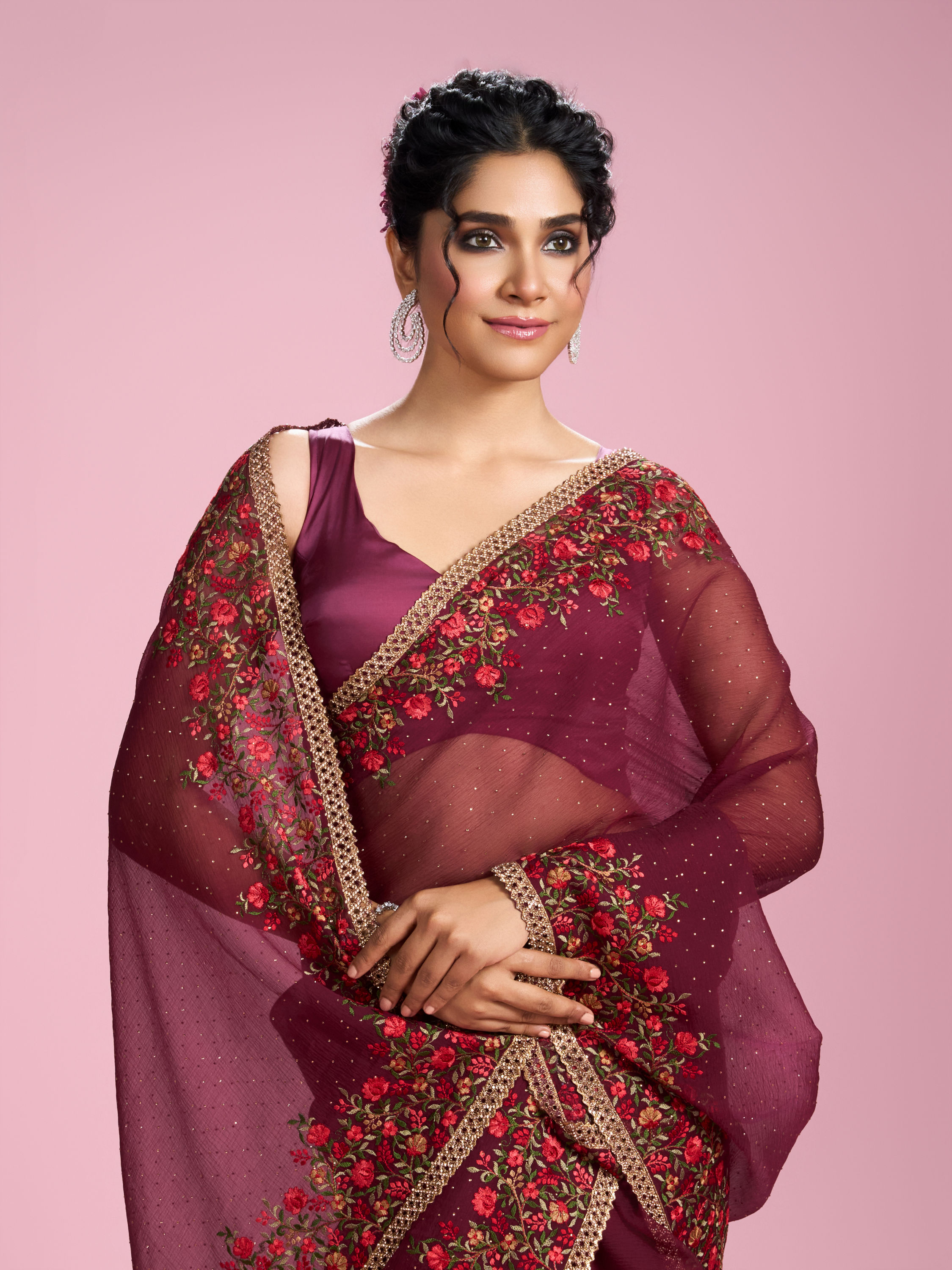 Mohey Women Wine Toned Celebration Saree