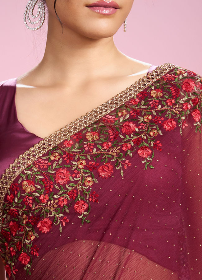 Mohey Women Wine Toned Celebration Saree