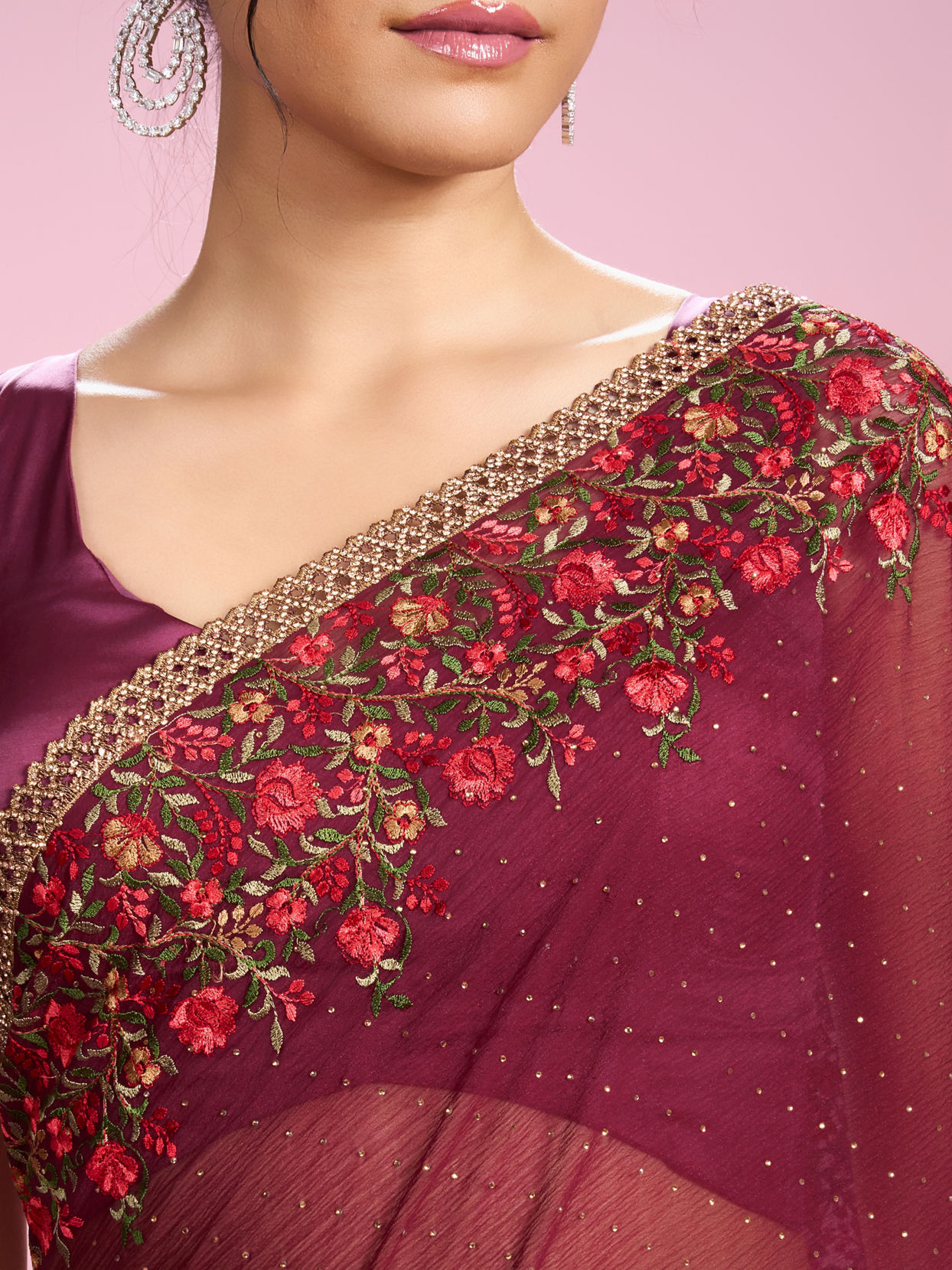 Mohey Women Wine Toned Celebration Saree