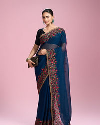 Mohey Women Azure Chiffon Elegance Saree