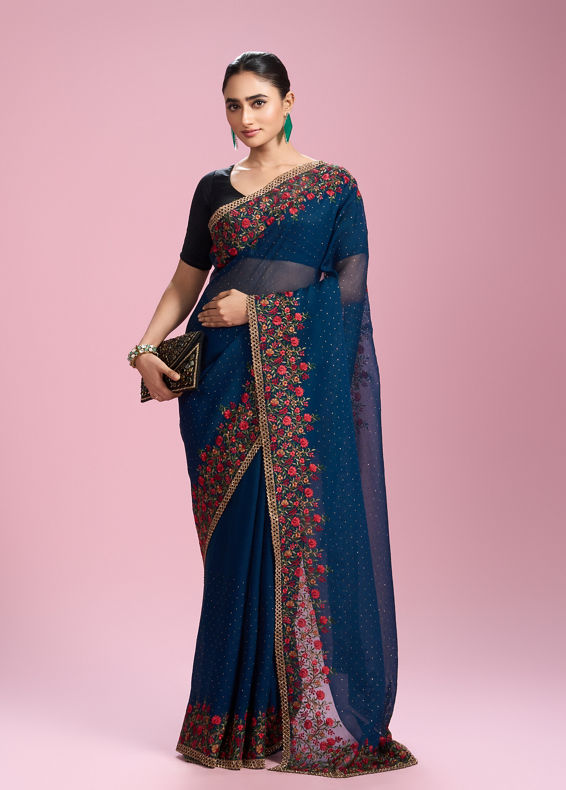 Mohey Women Azure Chiffon Elegance Saree