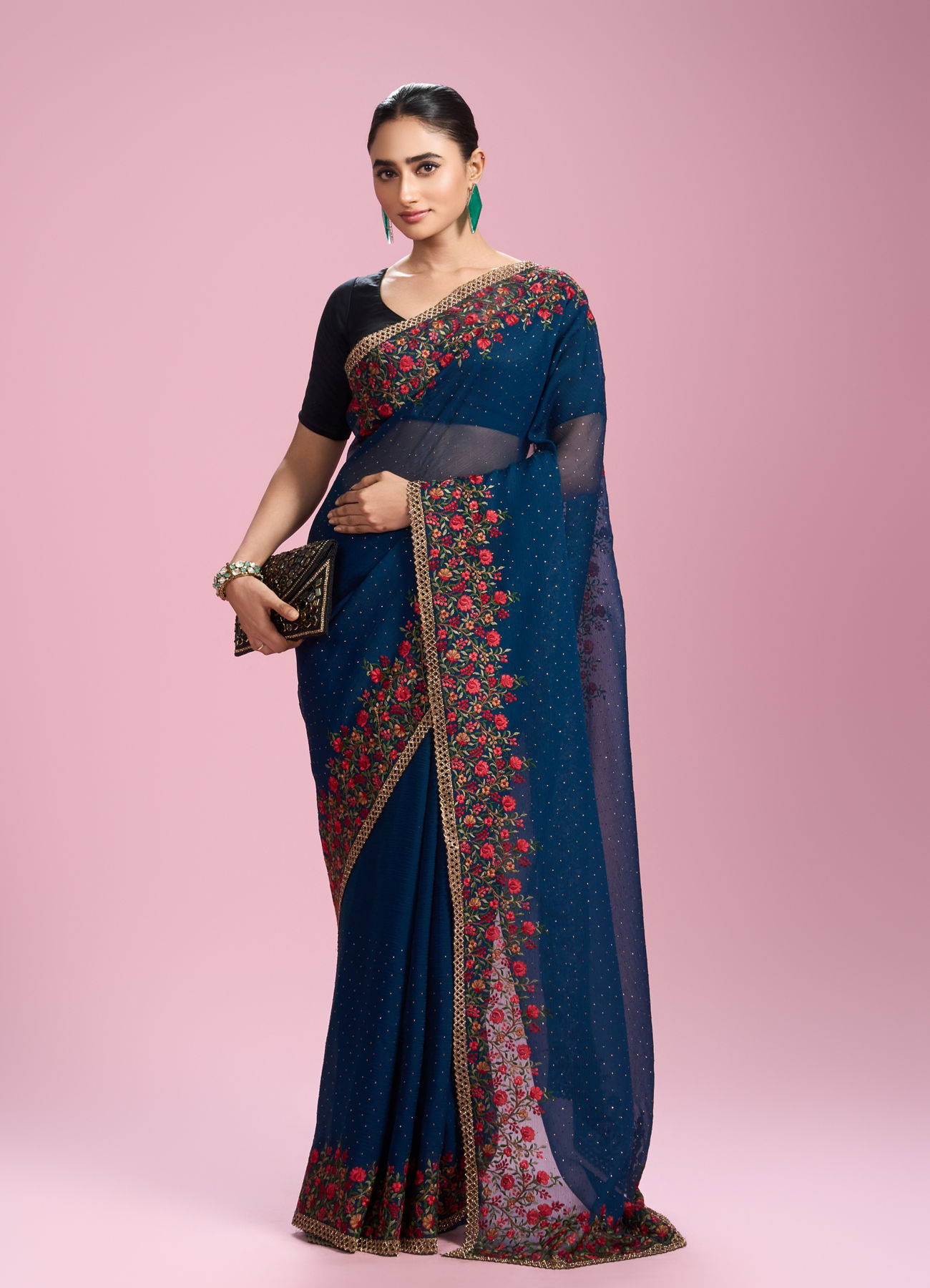 Mohey Women Azure Chiffon Elegance Saree