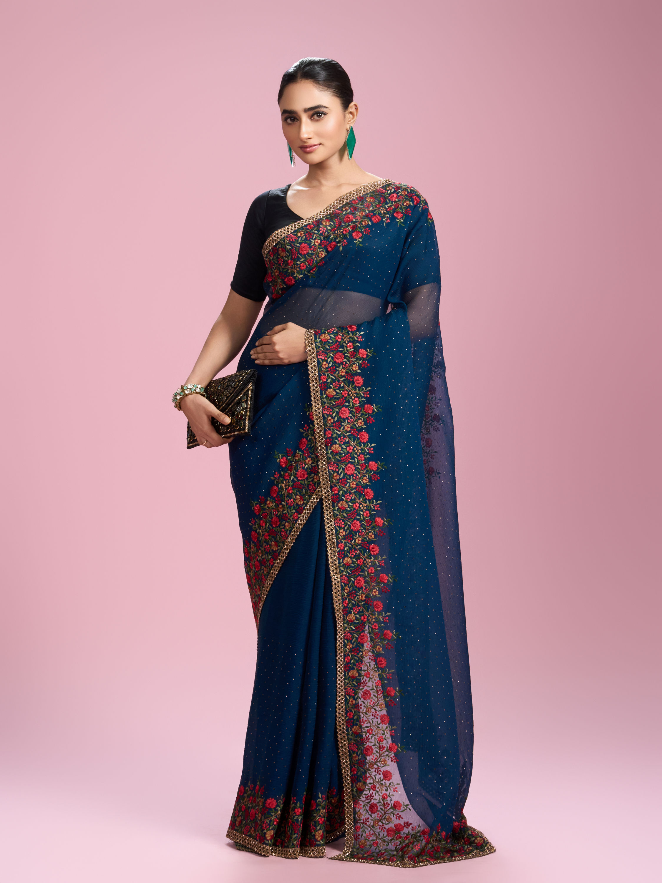 Mohey Women Azure Chiffon Elegance Saree