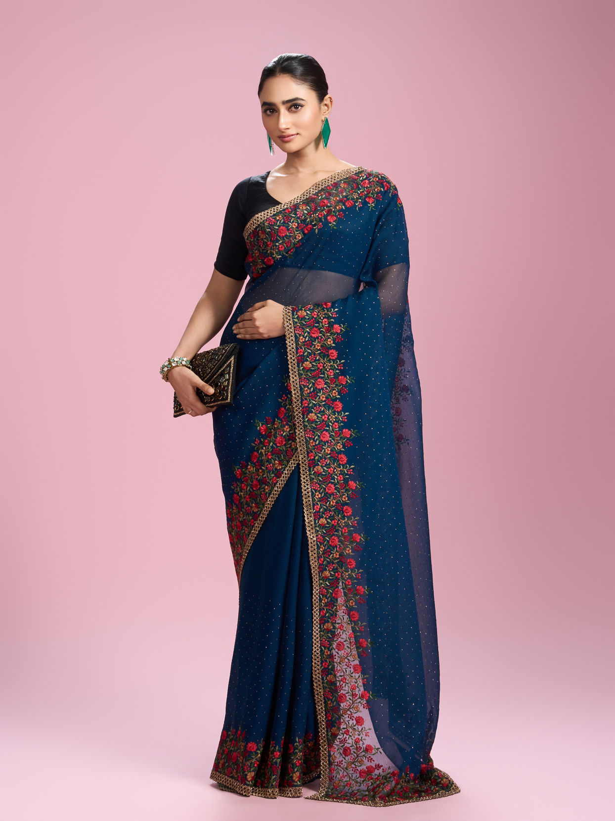 Mohey Women Azure Chiffon Elegance Saree