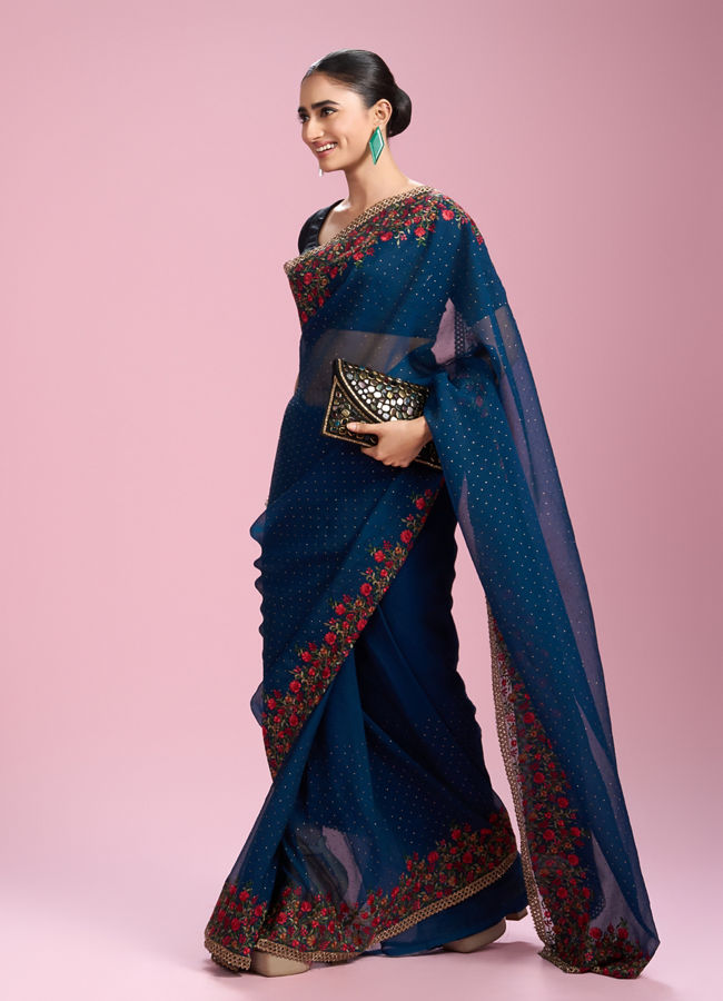 Mohey Women Azure Chiffon Elegance Saree