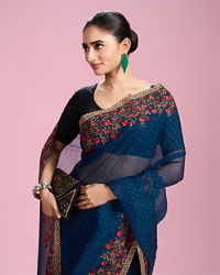 Mohey Women Azure Chiffon Elegance Saree