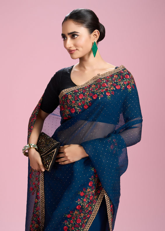 Mohey Women Azure Chiffon Elegance Saree