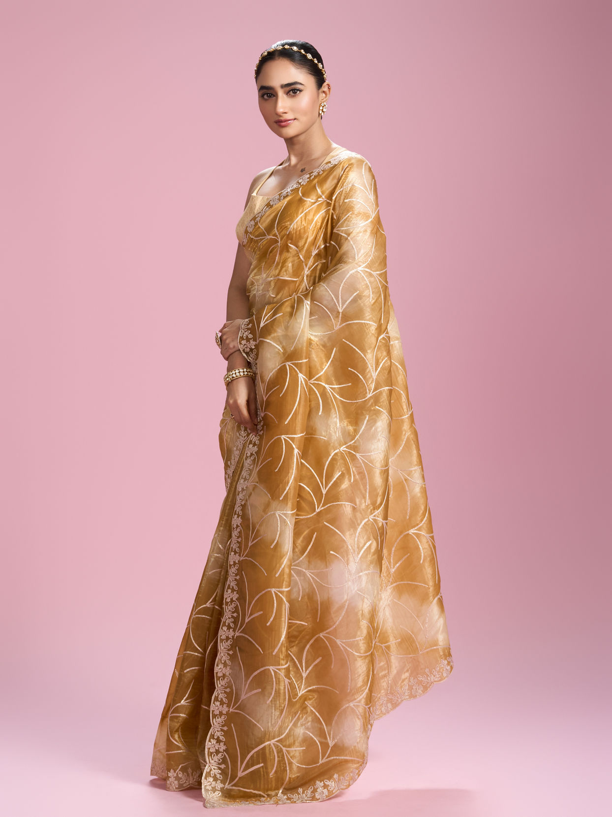 Mohey Women Sun kissed Mustard Yellow Organza Saree