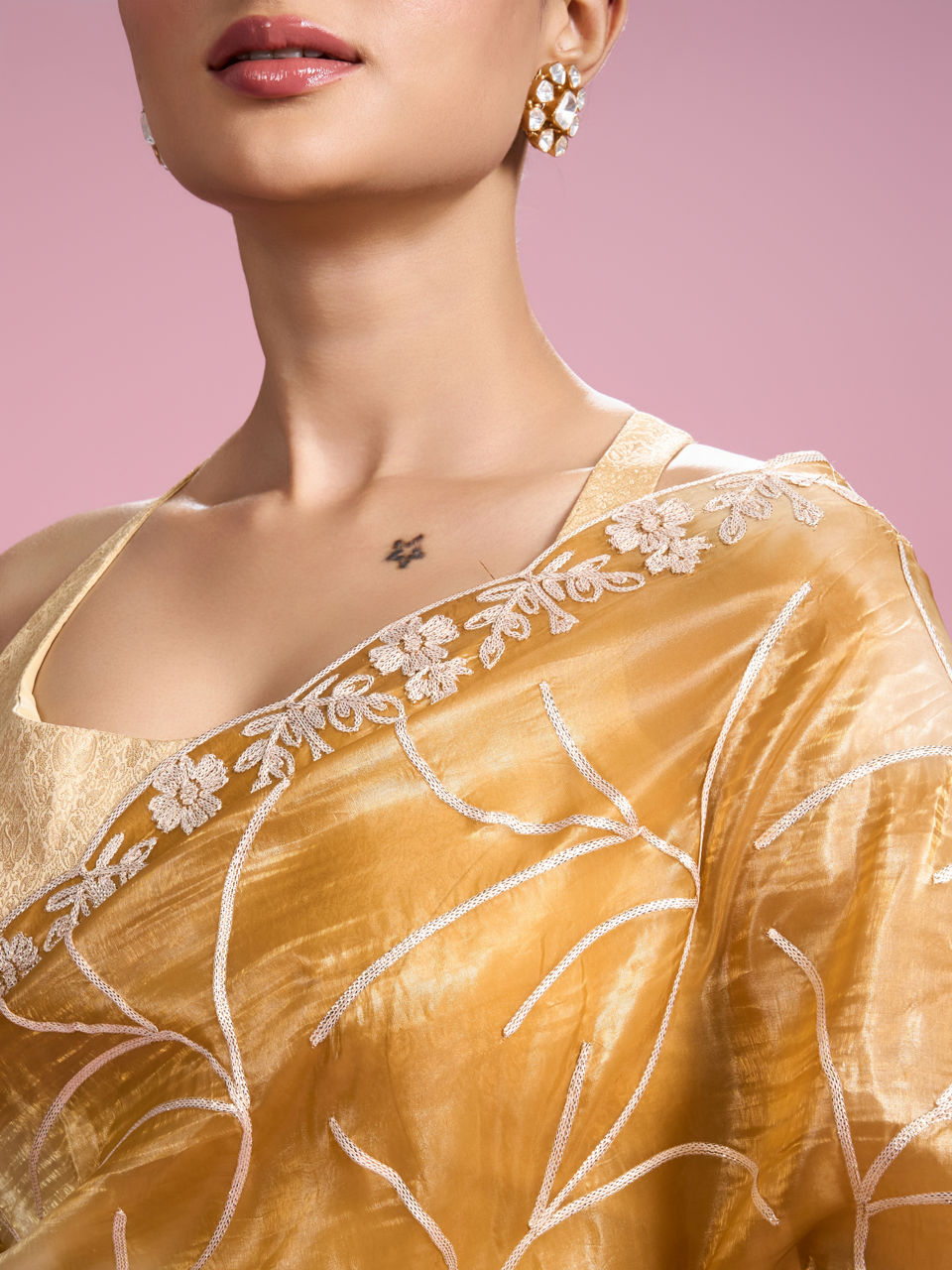 Mohey Women Sun kissed Mustard Yellow Organza Saree