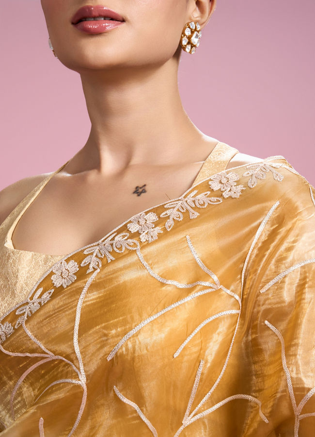 Mohey Women Sun kissed Mustard Yellow Organza Saree