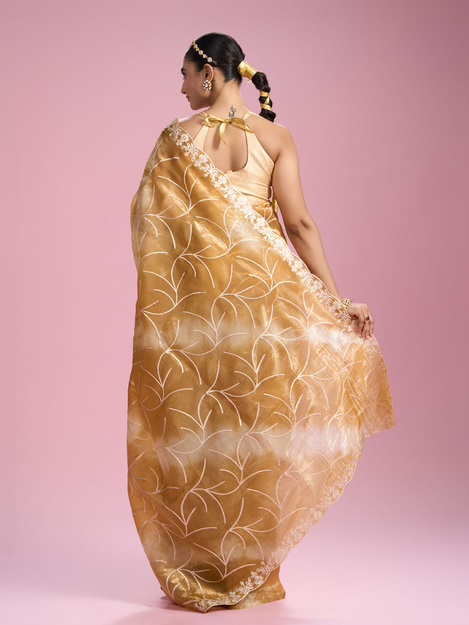 Mohey Women Sun kissed Mustard Yellow Organza Saree