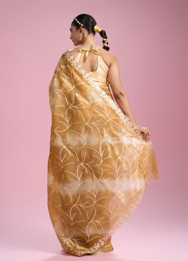 Mohey Women Sun kissed Mustard Yellow Organza Saree