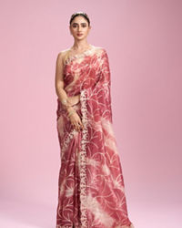 Mohey Women Pink Organza Saree