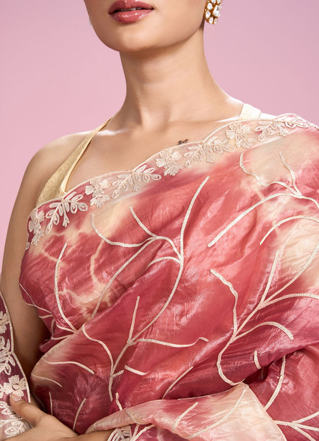 Mohey Women Pink Organza Saree