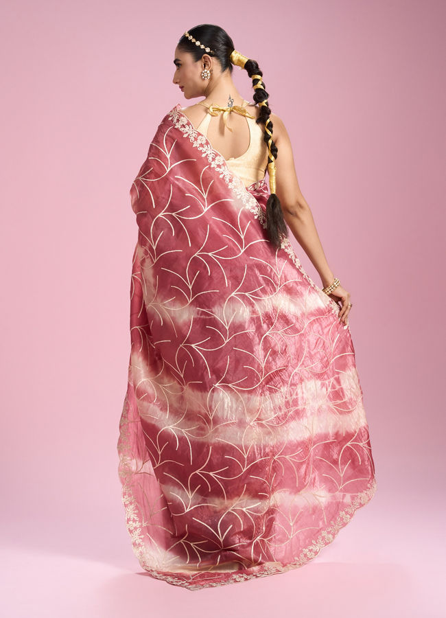 Mohey Women Pink Organza Saree