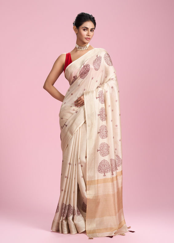 Mohey Women Cream Dream Elegance Saree