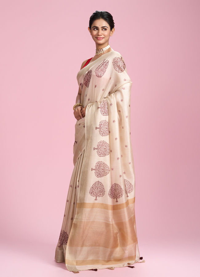 Mohey Women Cream Dream Elegance Saree