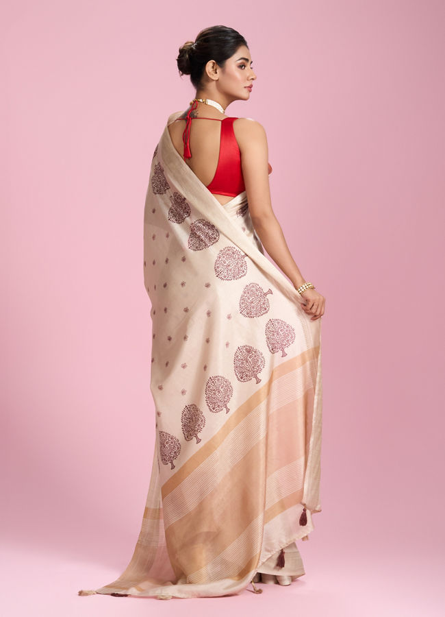 Mohey Women Cream Dream Elegance Saree