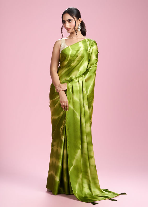 Mohey Women Emerald Satin Elegance Saree