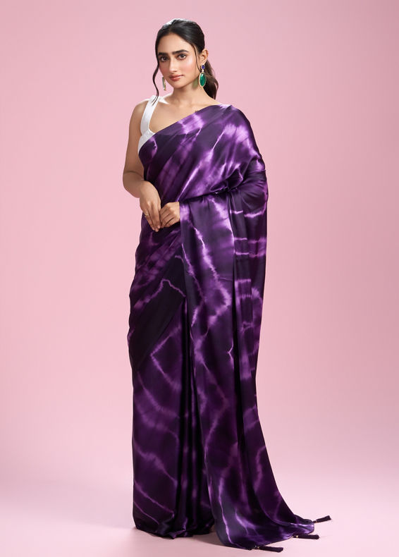 Mohey Women Dark Purple Satin Radiance Saree