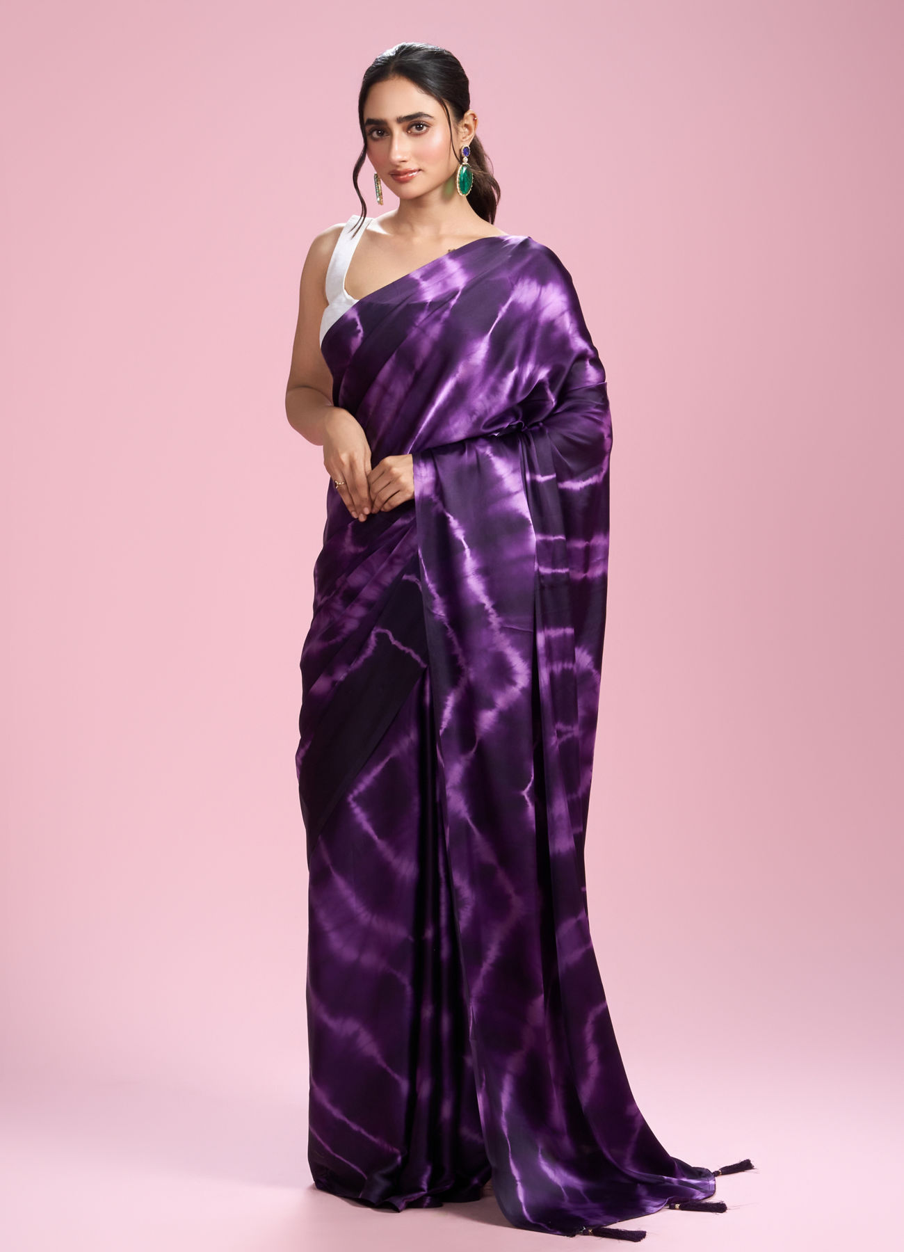 Mohey Women Dark Purple Satin Radiance Saree