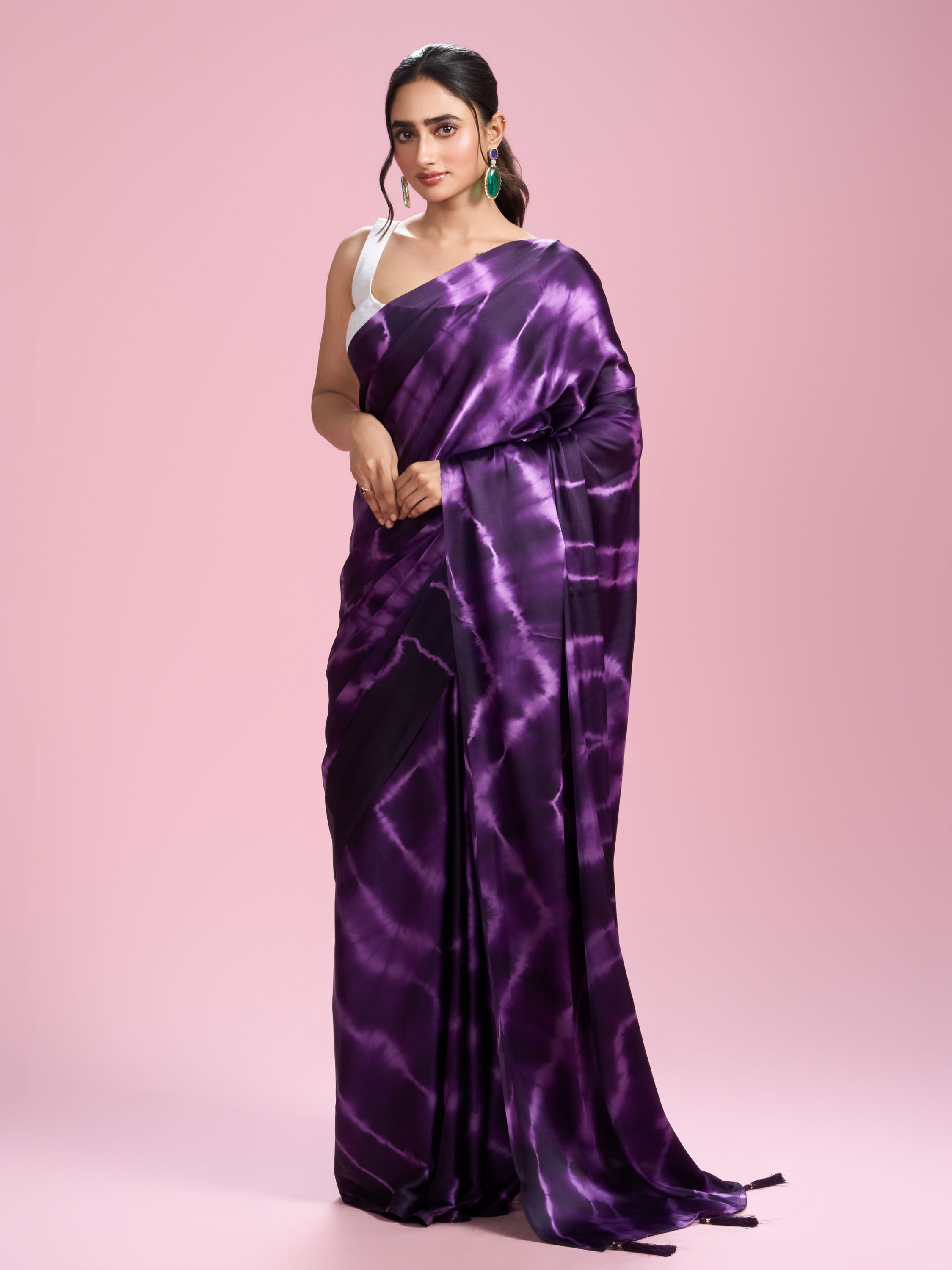Mohey Women Dark Purple Satin Radiance Saree