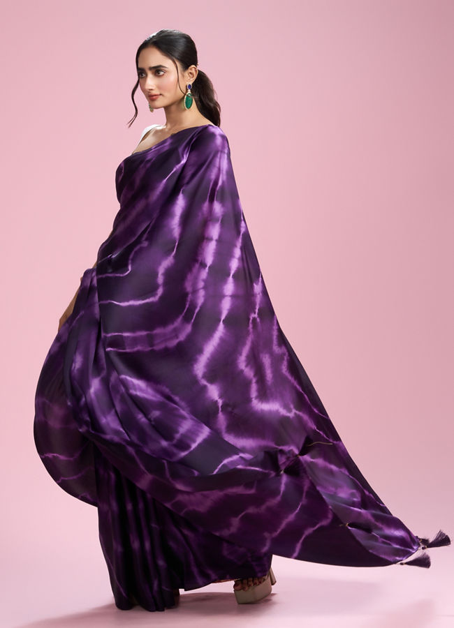 Mohey Women Dark Purple Satin Radiance Saree
