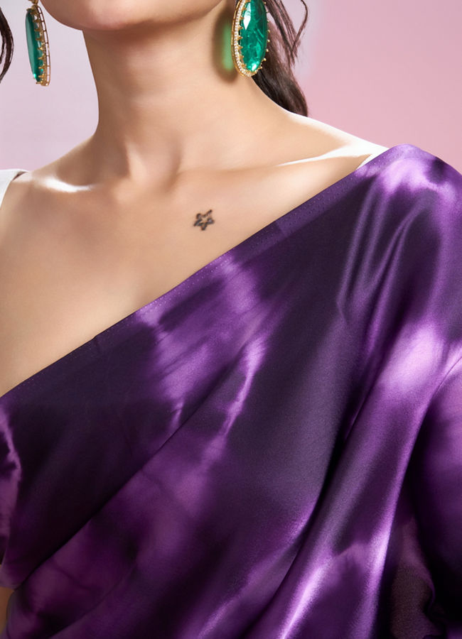 Mohey Women Dark Purple Satin Radiance Saree
