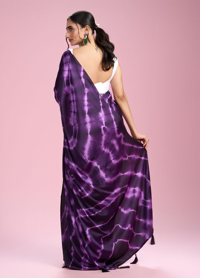 Mohey Women Dark Purple Satin Radiance Saree